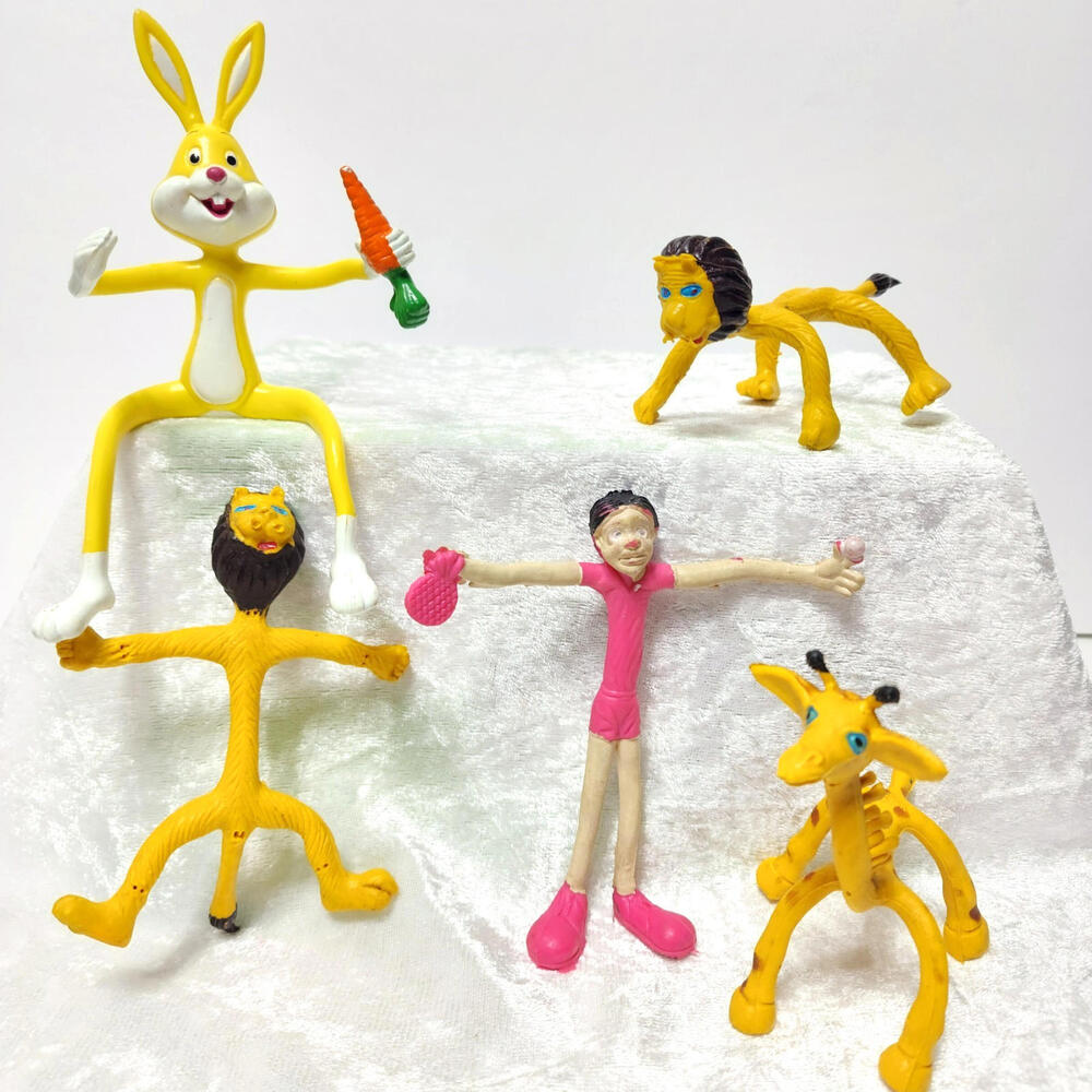 5- Figure Lot 1970's Bendable Figures Animals & Ping Pong Player